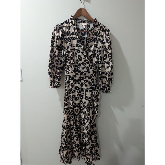 Rebecca Taylor Leopard Ruffle Wrap Midi Dress - Picture 2 of 5